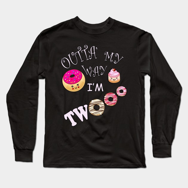 Cute Birthday Two Year Old, Outta My Way I'm Twooo Kawaii Donut Long Sleeve T-Shirt by tamdevo1